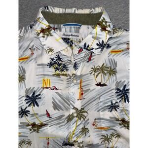 Tommy Bahama Mens White Tropical Surfing Palm Tree Shirt Size Large Beach Summer